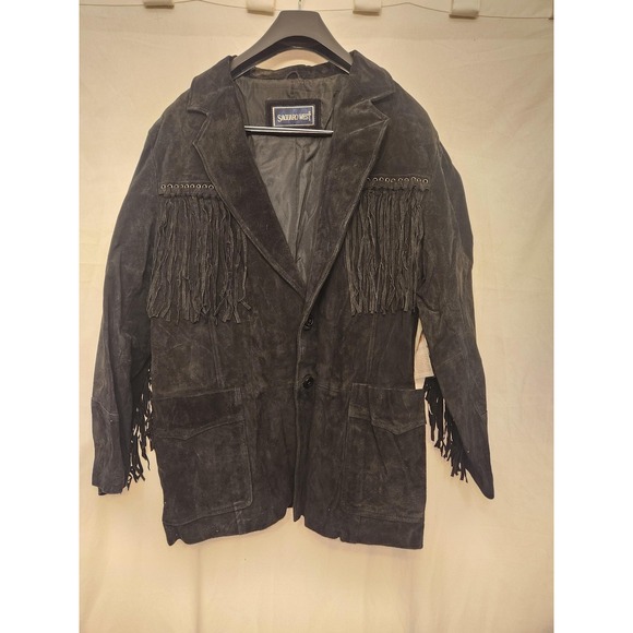 Saguaro West Cowboy Leather Jacket 2XL Black Suede Leather Fringe Western
